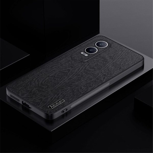 EIDERWOOD OnePlus Nord CE4 Lite (5G) Læderbetrukket Plastik Cover - Træ Tesktur - Sort Hot on Sale