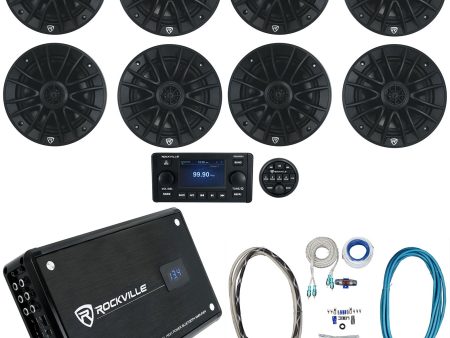 (8) Rockville RM-PREMIUM-65 BLACK 6.5  600w Marine Boat Speakers+Amp+Receiver Sale