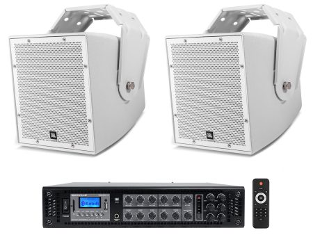 (2) JBL AWC62 6.5  120w Indoor Outdoor 70V Surface Mount Commercial Speakers+Amp Sale