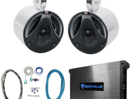 (2) MTX 6.5  150w Silver Marine Boat Wakeboard Tower Speakers+Amplifier+Wires Online