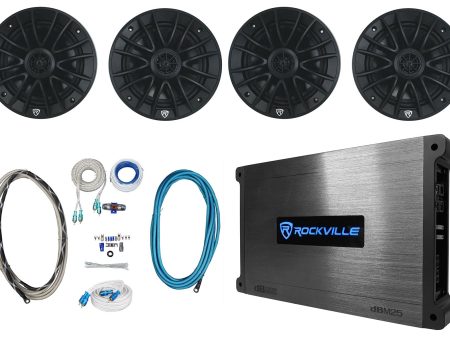 (4) Rockville RM-PREMIUM-65 BLACK 6.5  600w Marine Boat Speakers+4-Channel Amp Online