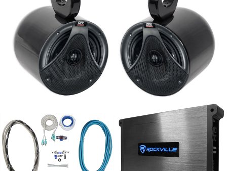 (2) MTX 6.5  150w Black Marine Boat Wakeboard Tower Speakers+Amplifier+Wires Online