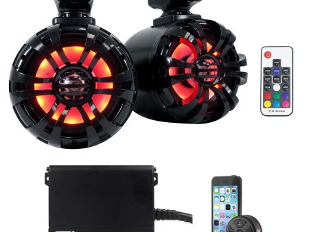 (2) Rockville 5.25  LED Black Tower Speakers+MTX Amp+Bluetooth For ATV UTV Cart Online Sale