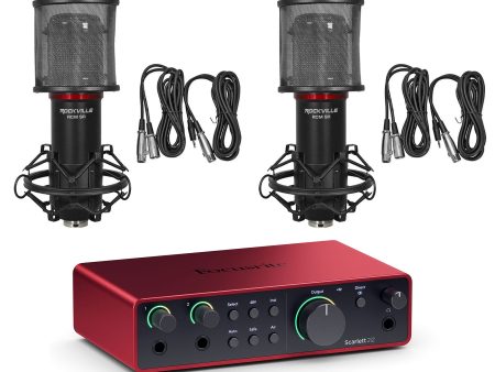 Focusrite Scarlett 2i2 4th Gen USB Recording Audio Interface+(2) Microphones Hot on Sale