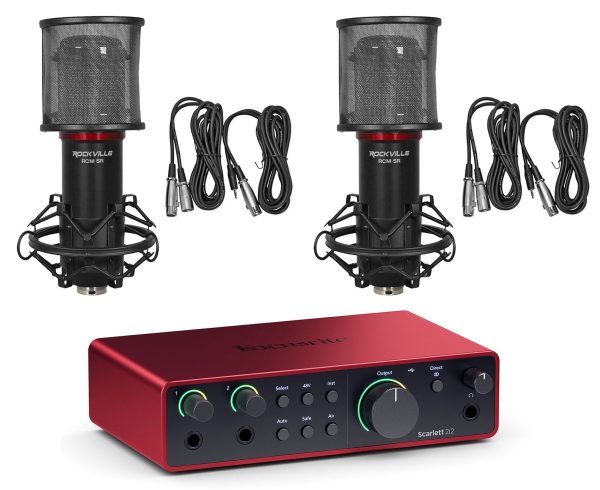 Focusrite Scarlett 2i2 4th Gen USB Recording Audio Interface+(2) Microphones Hot on Sale