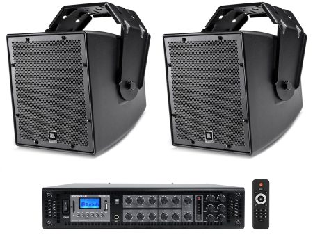 (2) JBL AWC62-BK 6.5  120 Watt Black Indoor Outdoor 70V Commercial Speakers+Amp Supply