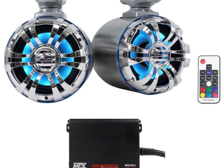 (2) Rockville WB50KLS SILVER 5.25  Swivel LED Tower Speakers+MTX Amp For ATV UTV Hot on Sale