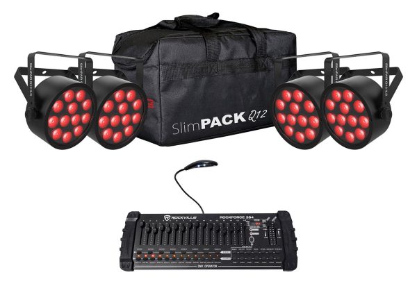 Chauvet DJ SlimPACK Q12 ILS (4) SlimPAR Q12 ILS Lights+Cables+Bag+DMX Controller Supply